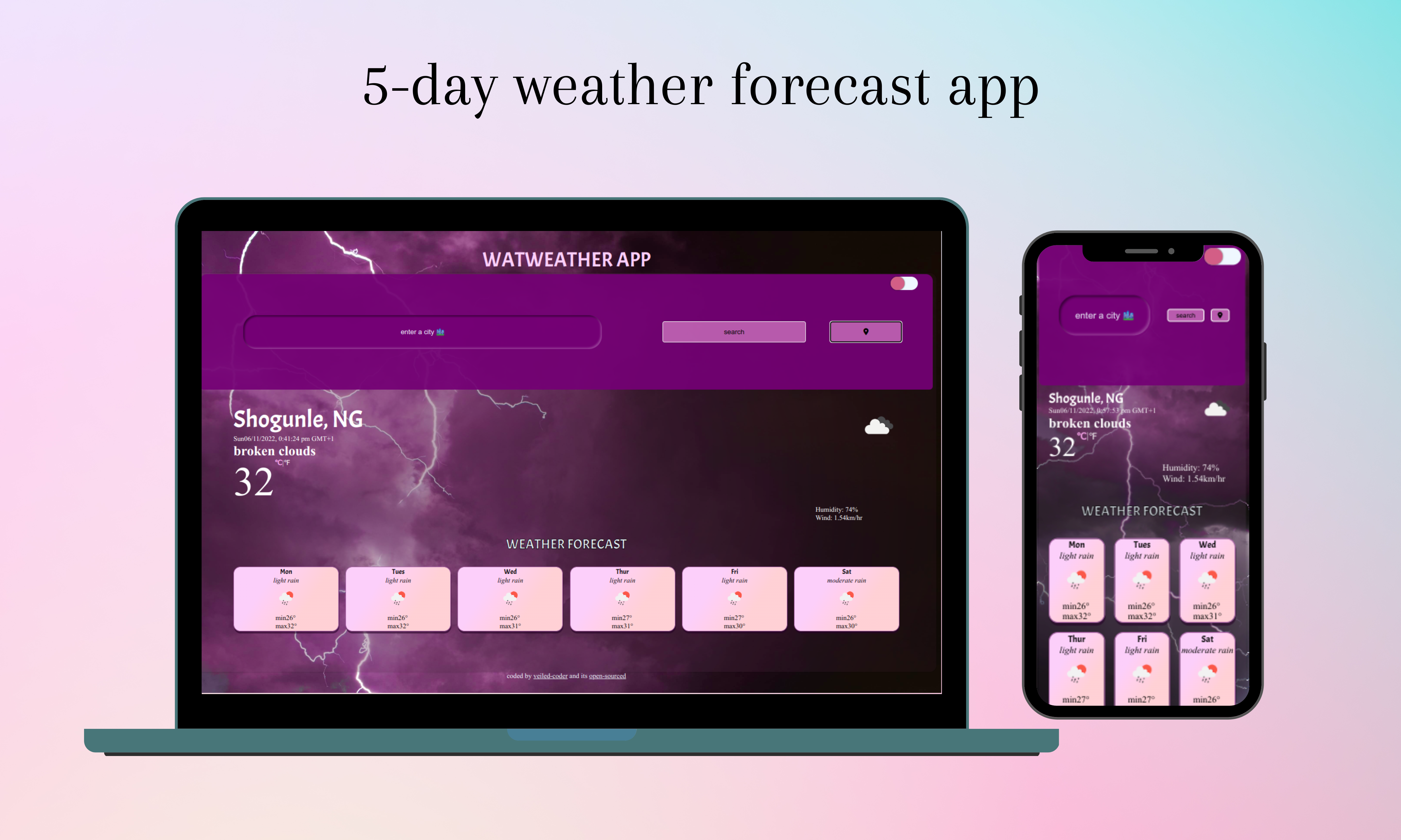 a weather app mockup